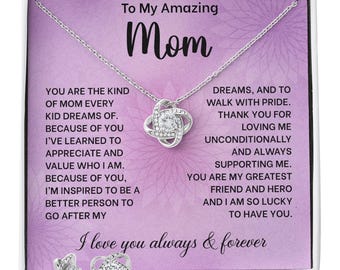 Love Knot Necklace & Earrings Set: White Gold Cubic Zirconia Jewelry