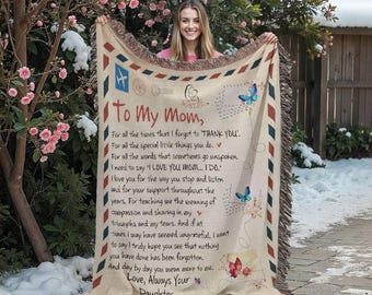 To My Mom Woven Blanket: Heartfelt Daughter Message, Cotton Yarn