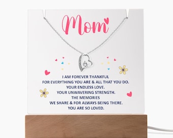 Mom Heart Necklace: Acrylic Plaque Keepsake, White Gold Finish