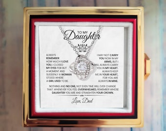 Daughter Necklace Gift from Dad: Cubic Zirconia Love Knot, Preserved Rose Box