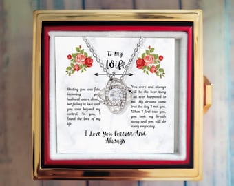 To My Wife Necklace: Cubic Zirconia, Rotating Rose Gift Box