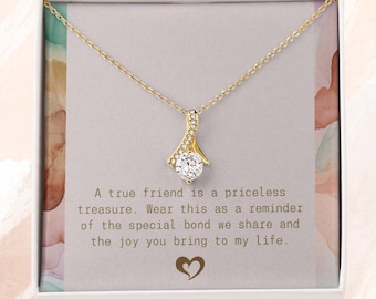 Elegant Friend Necklace: 14k White Gold Pendant, Cubic Zirconia