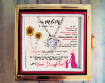 To My Mom Necklace Gift Set: Rotating Flower Box, Cubic Zirconia