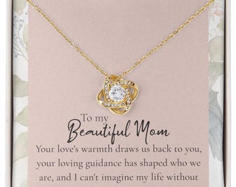 Love Knot Necklace: 14k Gold Cubic Zirconia Mom Gift
