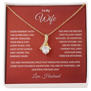 Per mia moglie - Collana romantica in oro con biglietto con messaggio sentito, regalo perfetto per anniversario o compleanno da marito, regalo di gioielli per moglie