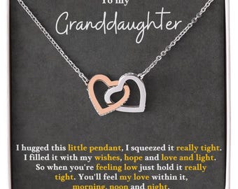 Granddaughter Necklace: Interlocking Hearts Pendant, Gold Finish