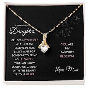 Geschenk für Tochter von Mama Halskette, Inspirierendes Geschenk für Tochter, Geburtstags- oder Abschlussgeschenk, Nachrichtenkarte Geschenkbox, Gold, Zirkonia
