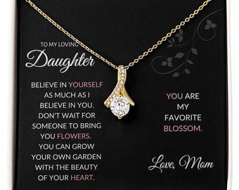 Daughter Necklace Gift: Gold Cubic Zirconia Pendant, Inspirational Message Card