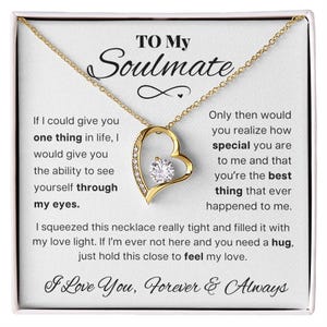 Collar de regalo de alma gemela, joyería romántica para esposa, colgante de amor con tarjeta de mensaje, diseño de amor eterno, acero inoxidable chapado en oro