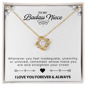 À ma nièce dure à cuire - Collier éblouissant d'amour pour toujours avec carte de message inspirante, anniversaire, remise des diplômes, cadeau de seize ans.
