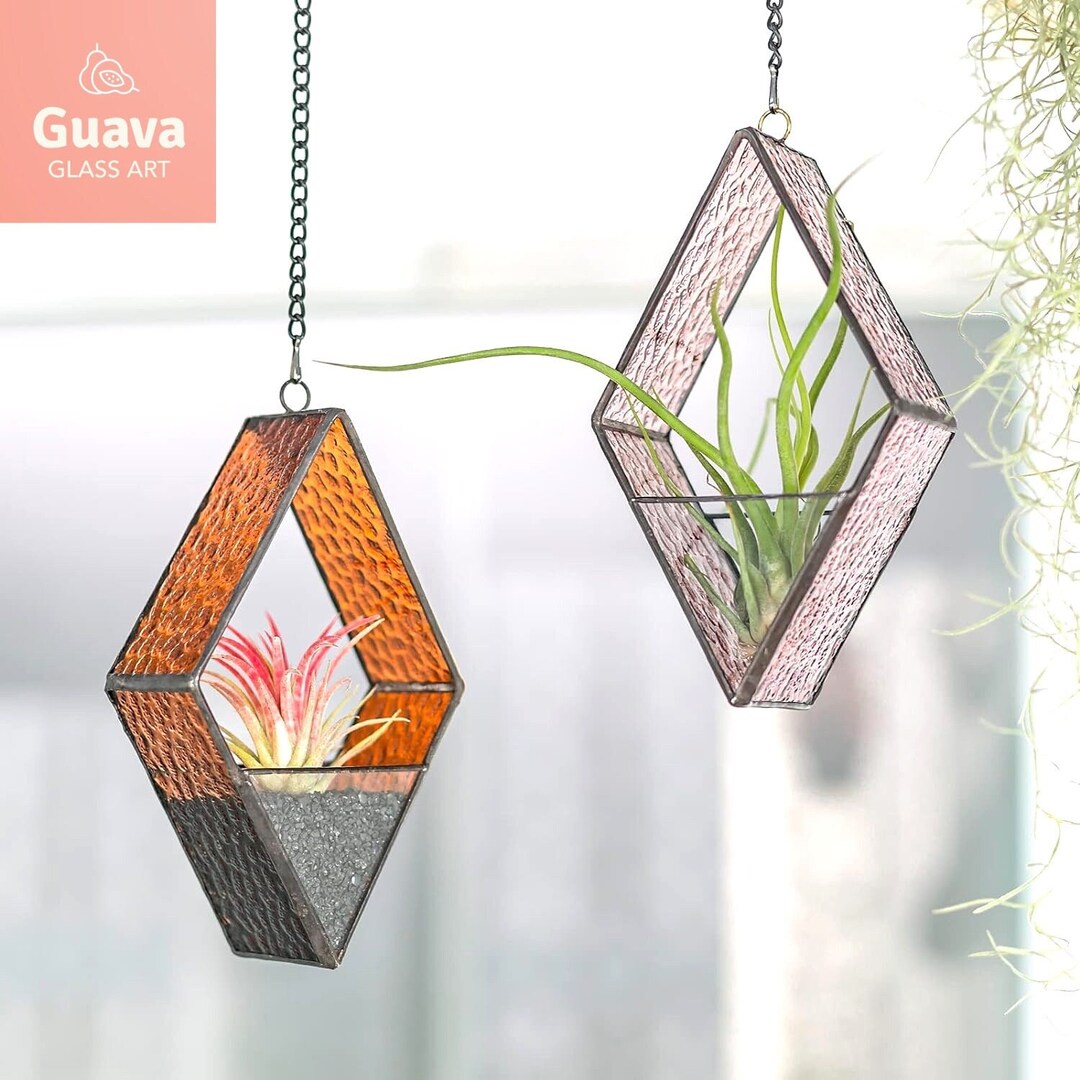 Stained Glass Planter Suncatcher Glass Hanging Air Plant Holder Stained