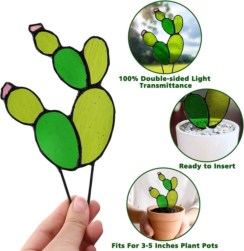 Stained Glass Cactus Suncatcher Stake Mothers Day Gift Plant Etsy