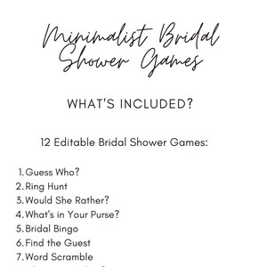 Minimalist Bridal Shower Games - Editable Template