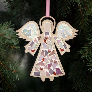 Pink Christmas Angel mosaic DIY KIT with Bead-Adorned image 1