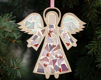 Pink Christmas Angel mosaic DIY KIT with Bead-Adorned