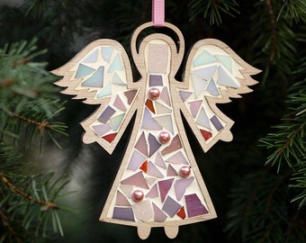 KIT de bricolaje de mosaico de ángel de Navidad rosa con adornos de cuentas