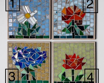DIY Glass Mosaic Kit Garden Flowers — Daisy, Hydrangea, Tulip, Rose | Floral Mosaic Art | Handmade Decor | Coaster Craft Kit