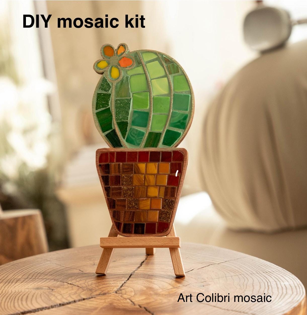 DIY Cactus Mosaic Kit Yellow Flower - Fun Craft for Kids & Adult