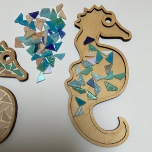 Funny sea horse DIY craft mosaic kit Gift for kids Home decor for wall blue mosaic picture image 5