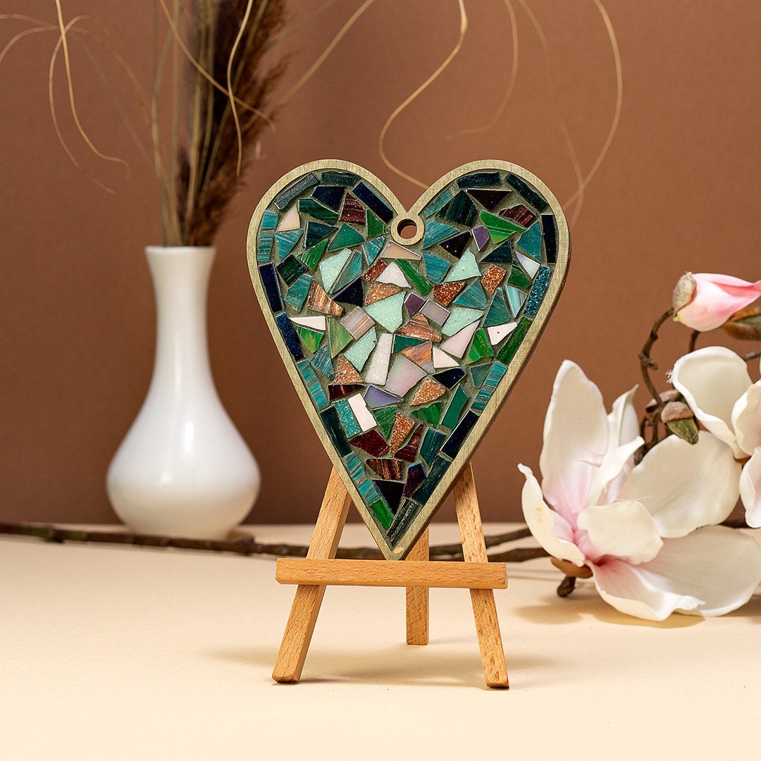 Beautiful heart DIY craft mosaic kit Colorful heart Heart made of puzzle pieces Glass mosaic heart DIY mosaic kit Relationship  gift