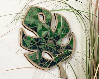Kit de mosaico de Monstera de hojas verdes: manualidades, meditación y antiestrés.