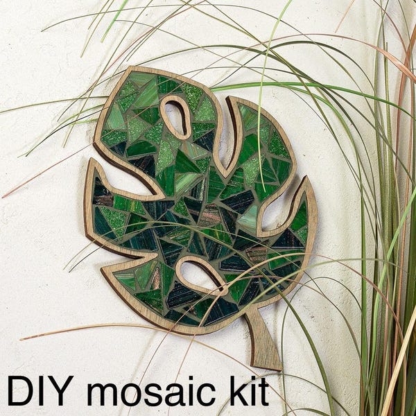 Green Leaf Monstera DIY Mosaic Kit: Handmade Art Crafts