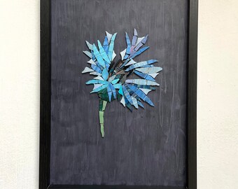 Wall decor Blue Flower. Picture Cornflower. Black and blue painting. Bedroom decor. Mother's day gift. Gifts for home. Hanging decor.