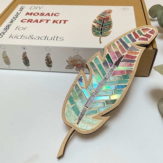 Pink Green Turquoise Feather Mosaic DIY KIT Feather ART Kit Diy Kit Feather  Crafts Birthday Gift Mosaic Making Handmade New Item Mosaic 