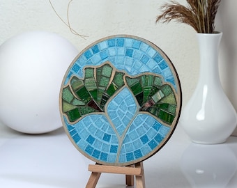 Ginkgo biloba green Leaf glass DIY mosaic kit for kids and adults Gift Home Decor Artcolibrimosaic