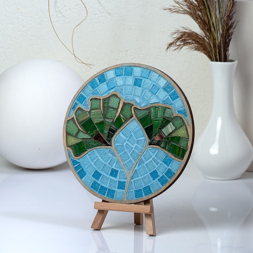 Ginkgo biloba green Leaf glass DIY mosaic kit for kids and adults Gift Home Decor Artcolibrimosaic