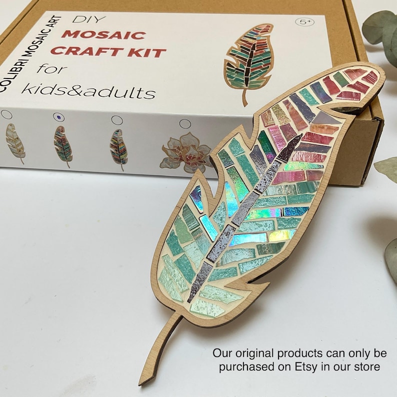 A mosaic craft kit to make a mosaic leaf
