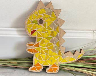 Yellow Dino DIY Mosaic Kit: Creative Gift for Kids & Adults