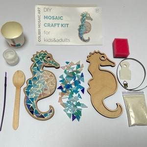 Funny sea horse DIY craft mosaic kit Gift for kids Home decor for wall blue mosaic picture image 7