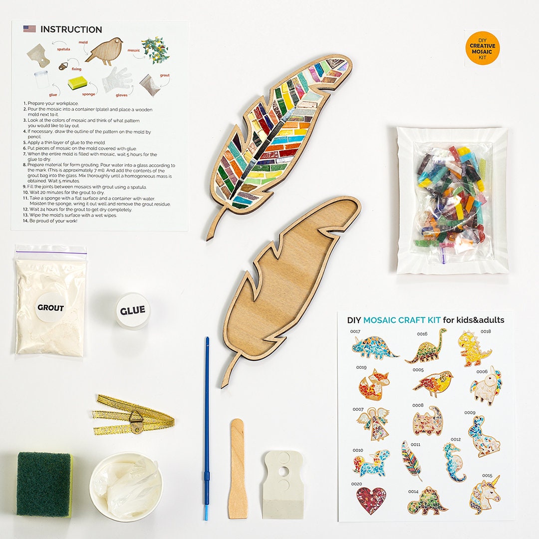NEWDEZHI Mosaic Kits for Adults, Bright Feather DIY Mosaic Kit, Creativity  DIY Mosaic Family Kit, Christmas Ornaments Mosaic Kit, Glass Mosaic Arts