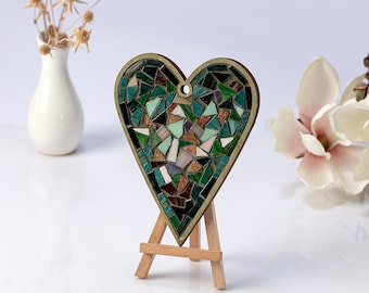 Art heart DIY craft kit Colorful heart Heart made of puzzle pieces Glass mosaic heart DIY mosaic kit Relationship anniversary gift