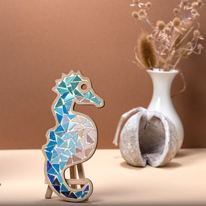 Funny sea horse DIY craft mosaic kit Gift for kids Home decor for wall blue mosaic picture image 1