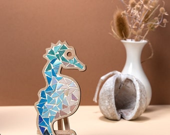 Funny sea horse DIY craft mosaic kit Gift for kids Home decor for wall blue mosaic picture