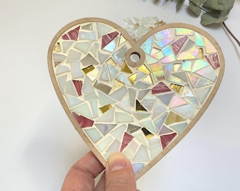 White gold heart DIY Craft mosaic kit, handmade, artistic, mosaic design, DIY enthusiasts, creative expression  gift for the BF best friends
