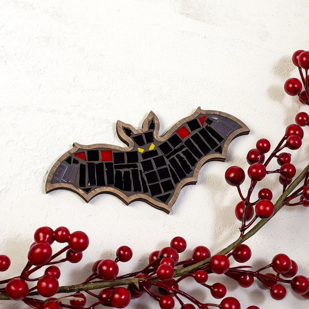 Black bat Halloween DIY craft mosaic kit for kids and adults. Decor…