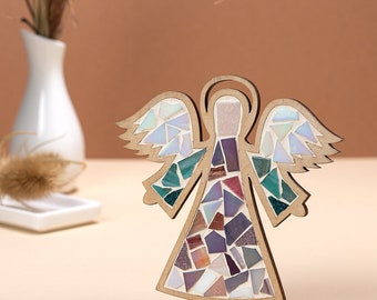 Kit de ángel de mosaico: lila y turquesa, artesanía hecha a mano