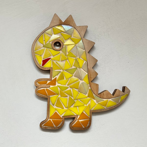 Kit mosaïque bricolage dinosaure jaune pour enfants et adultes Cadeau créatif Kit mosaïque en verre Kits de bricolage en mosaïque pour adultes Cadeau pour enfants fils fille