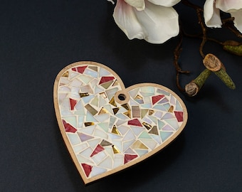 White gold heart DIY Craft mosaic kit, handmade, artistic, mosaic design, DIY enthusiasts, creative expression  gift for the BF best friends
