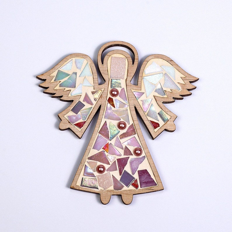 Pink Christmas Angel mosaic DIY KIT with Bead-Adorned image 2