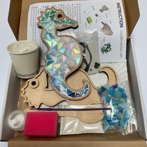 Funny sea horse DIY craft mosaic kit Gift for kids Home decor for wall blue mosaic picture image 3