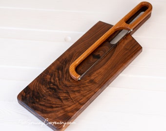 Handmade Walnut Charcuterie Board & Bread Bow Knife Set | Chopping Board | Fiddle Knife | Cutting Board | Cheese Board | Appetizer Board |
