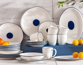 Vajilla hecha a mano Konsimo - KROG - platos aptos para microondas - servicio de mesa de porcelana dura - forma irregular