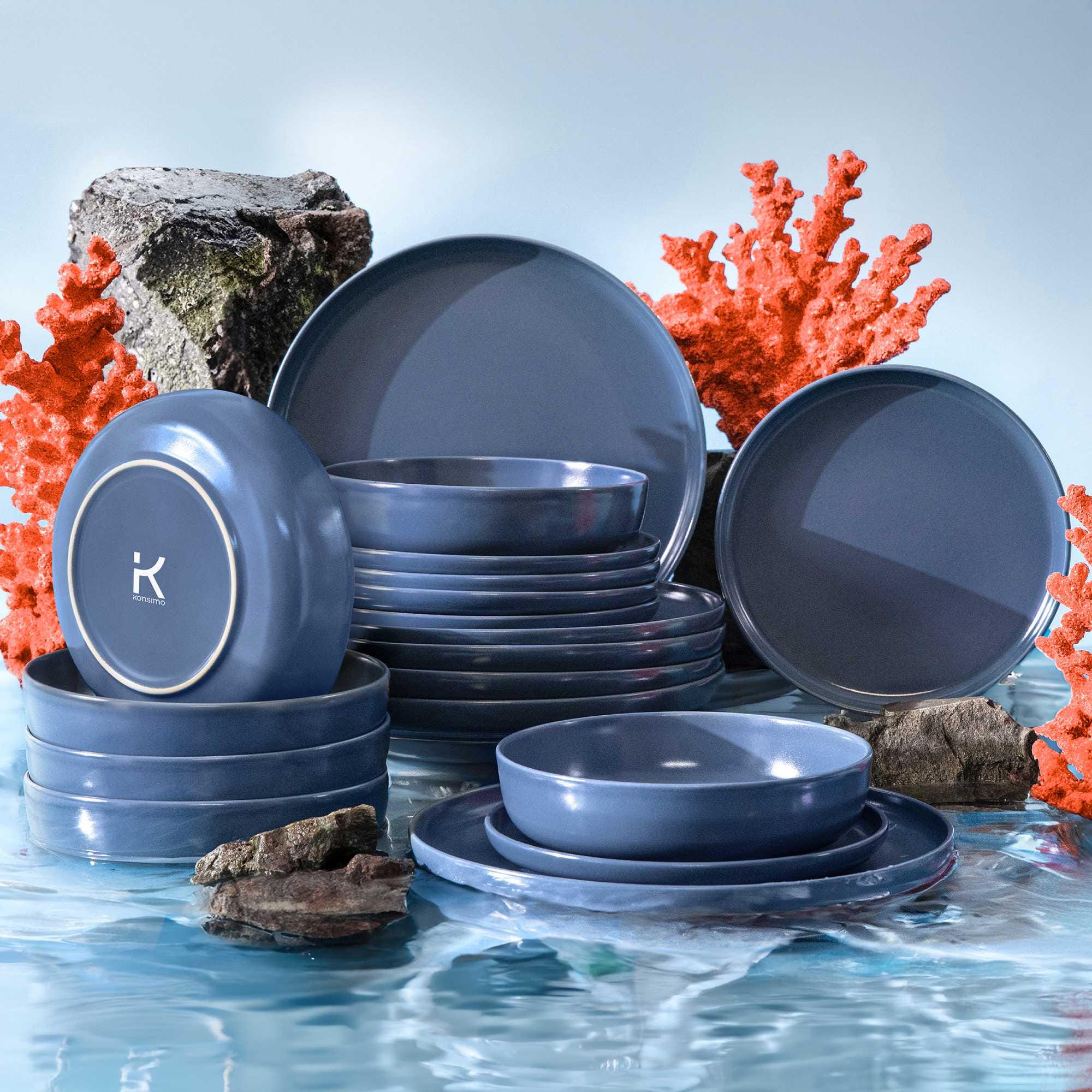 Designer Geschirr set aus steinzeug KONSIMO VICTO Teller Set Modern Tafelservice 6 Personen 18-tlg - Keramik - Service Set – Essgeschirr
