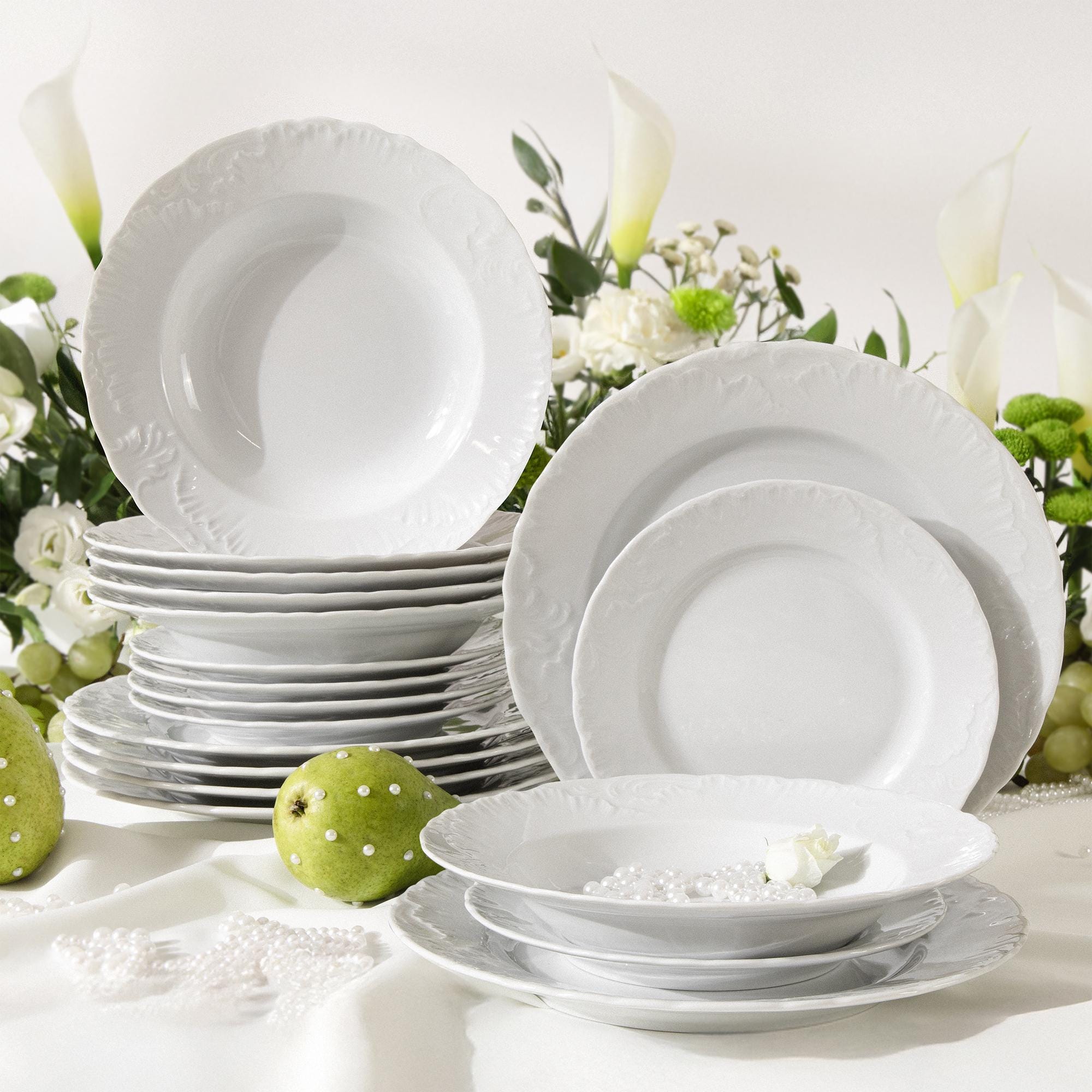 CMIELOW ROCOCO MARIA Tafelservice Porzellan Elegantes 18-tlg. Geschirrset in Weiß, hochwertiges 6 Personen für täglich und festlich,Vintage