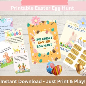 Easter Egg Hunt Printable Kit for Kids - Indoor & Outdoor Clue Cards, Activities , and Certificate - Instant Family Game