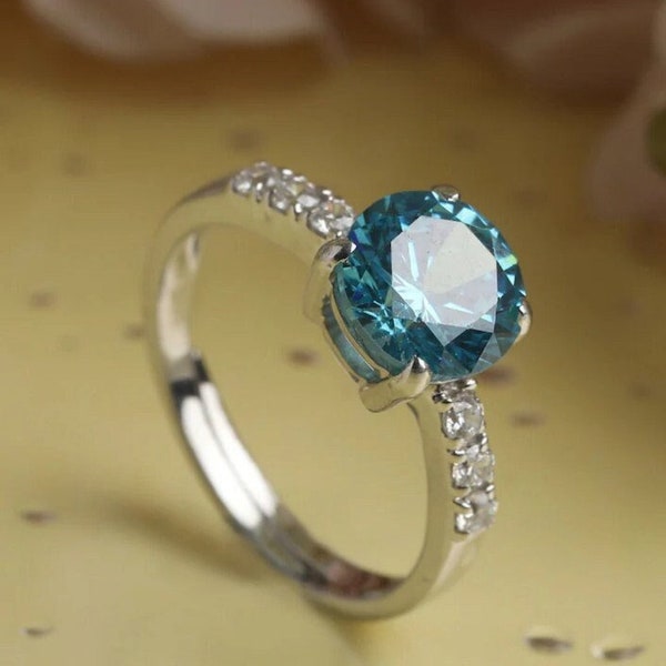 Blue zircon Sterling Ring 925 silver Ring, Classical Or party Wear Zircon Ring Solitaire Zircon artisan handmade work Ring